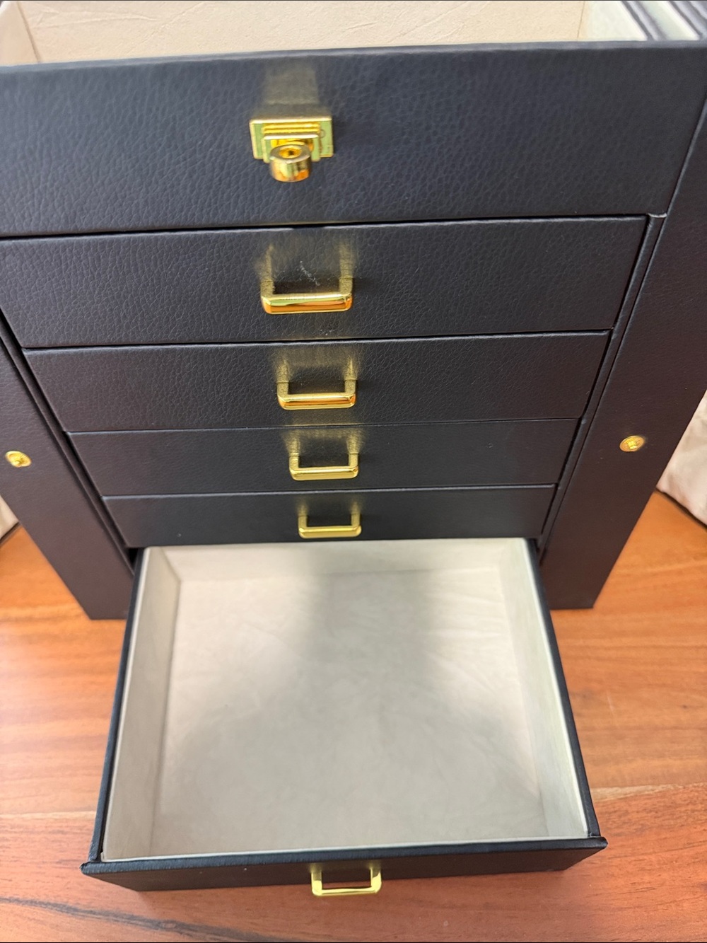 Black Jewelry Storage Chest with Gold Hardware Jewelry Box - Picture 12 of 16